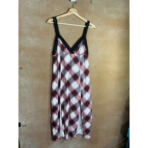 Forever 21 Plaid Lace Trim Midi Slip Dress Red Black White Women's M